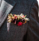 3-teiliger Anzug Grau Fischgrät Rot Kariert Tweed