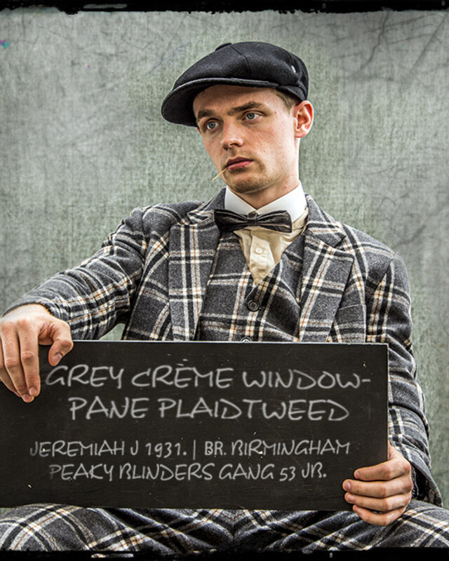 Traje sastre hombre | Traje 3 piezas | gris/crema Windowpane | Jeremiah Jesus | Peaky Blinders