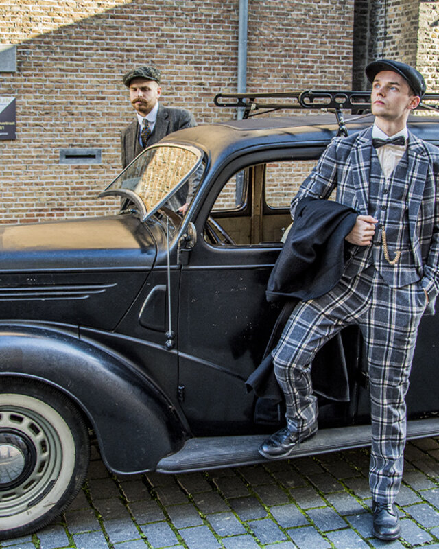Maatpak voor heren | 3-delig pak | grijs/crème Windowpane | Jeremiah Jesus | Peaky Blinders