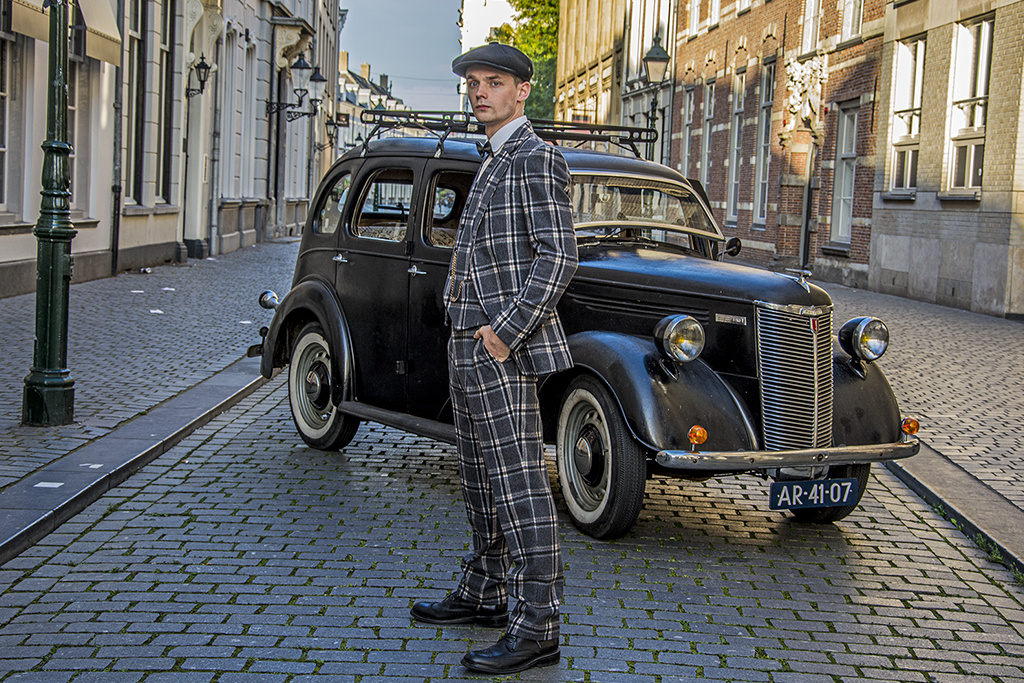 3-piece suit  Grey Crème Windowpane Plaid tweed