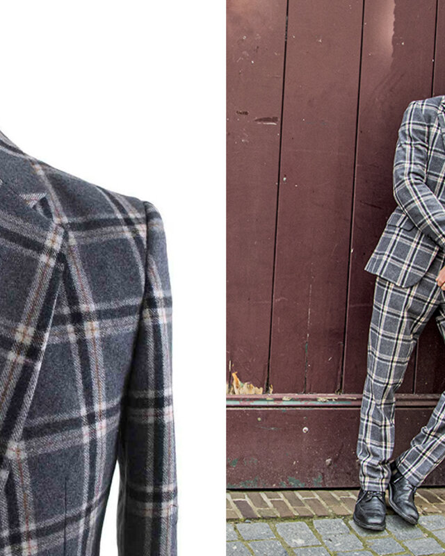 Maatpak voor heren | 3-delig pak | grijs/crème Windowpane | Jeremiah Jesus | Peaky Blinders