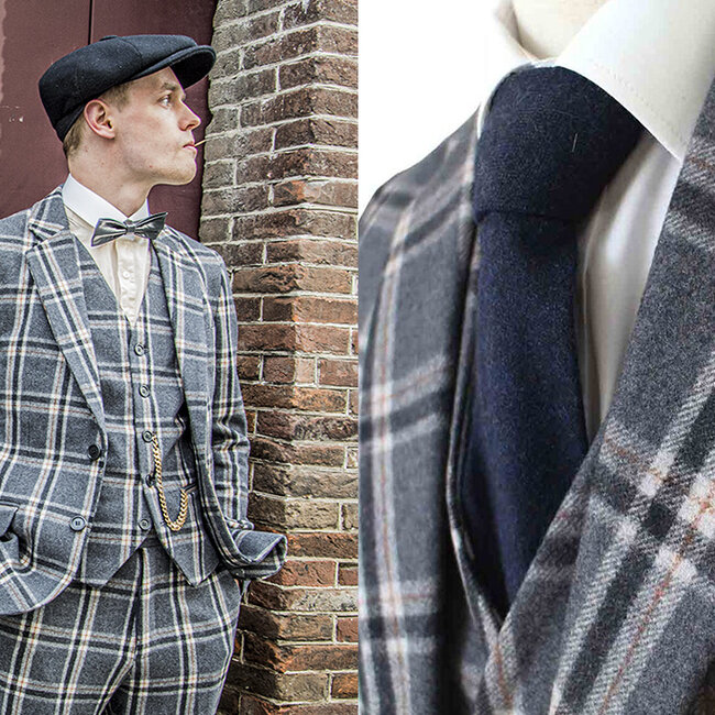 Maatpak voor heren | 3-delig pak | grijs/crème Windowpane | Jeremiah Jesus | Peaky Blinders