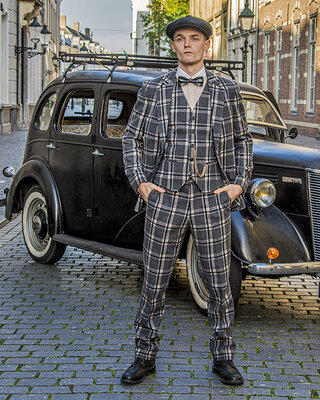 Tweed Anzug Grau Twill Fensterkaro