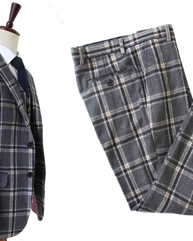 Maatpak voor heren | 3-delig pak | grijs/crème Windowpane | Jeremiah Jesus | Peaky Blinders