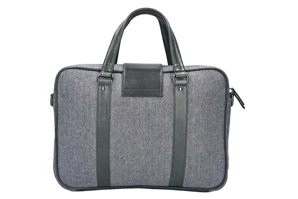 Thomas - Tweed Laptop Bag - Grey/Black