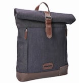 Bonnie - Tweed Roll Top Backpack - Blue/Brown