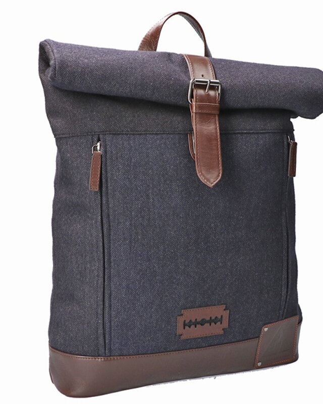 Bonnie - Tweed Roll Top Backpack - Blauw/Bruin