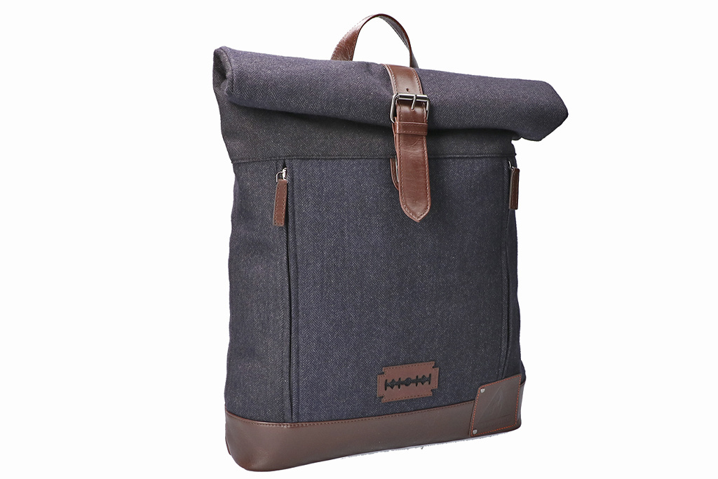 Bonnie - Tweed Roll Top Backpack - Blauw/Bruin