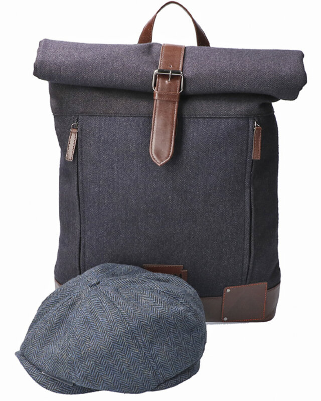 Bonnie - Tweed Roll Top Backpack - Blauw/Bruin