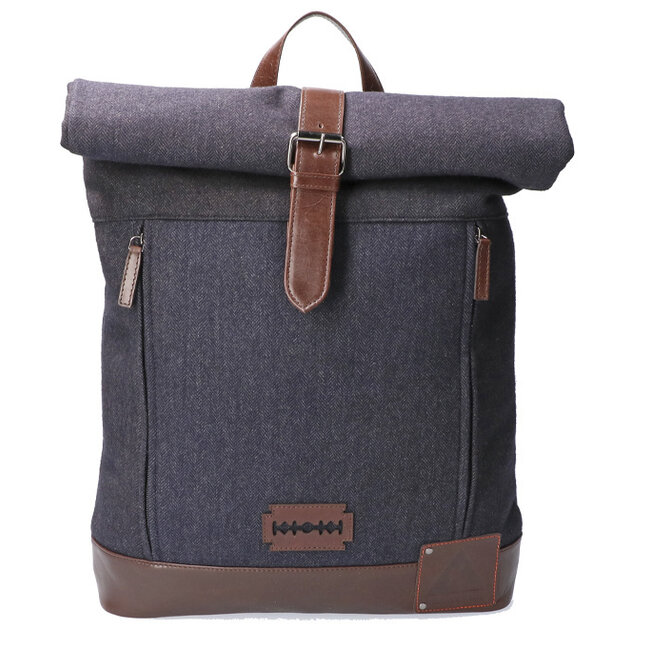 Bonnie - Tweed-Rolltop-Rucksack - Blau/Braun