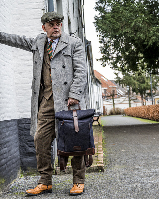 Bonnie - Mochila Tweed enrollable - Azul/Marrón