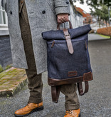 Bonnie - Sac à dos roll-top en tweed - bleu/marron