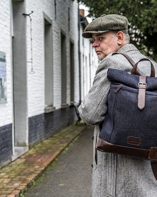 Bonnie - Tweed Roll Top Backpack - Blauw/Bruin