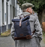 Bonnie - Mochila Tweed enrollable - Azul/Marrón