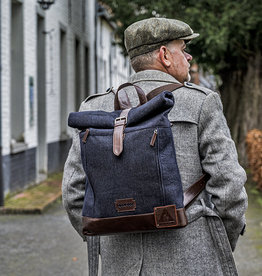 Bonnie - Tweed Roll Top Backpack - Blue/Brown