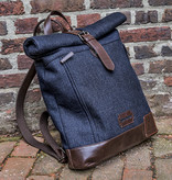 Bonnie - Tweed Roll Top Backpack - Blauw/Bruin