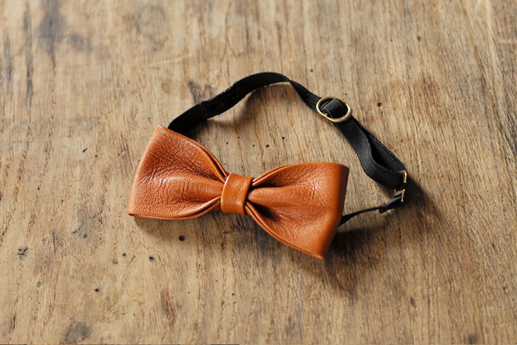 Leather bow tie Arthur cognac