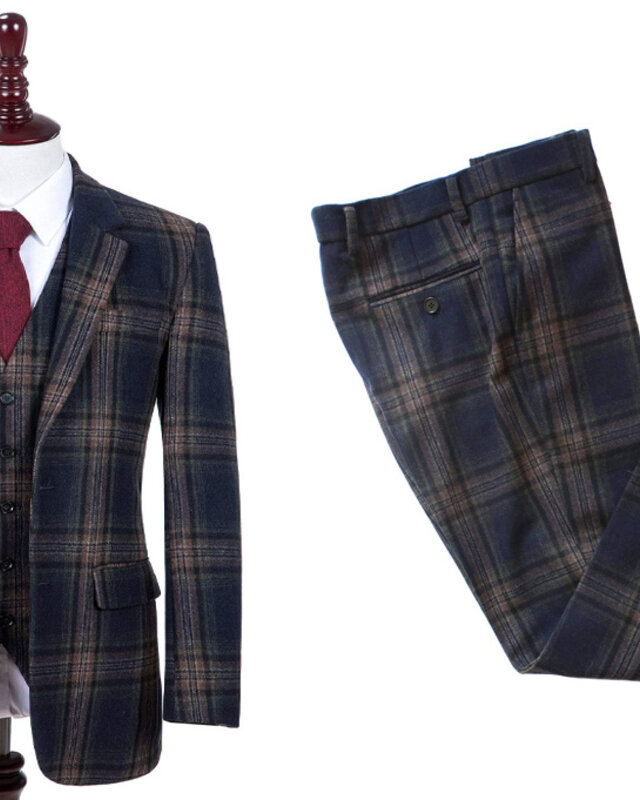 Maatpak voor heren | 3-delig pak | middernacht blauw plaid | Danny Whizz-Bang | Peaky Blinders