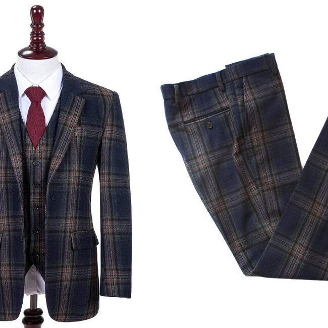 Traje sastre hombre | Traje 3 piezas | A cuadros azul noche | Danny Whizz-Bang | Peaky Blinders
