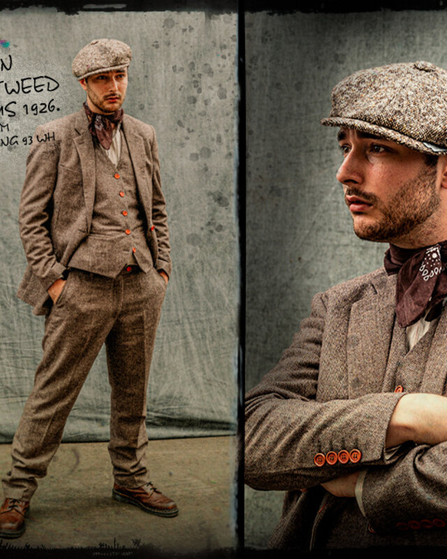 Herren Maßanzug | 3-teiliger Anzug | brauner Fischgrätenanzug | Jeremiah Jesus | Peaky Blinders