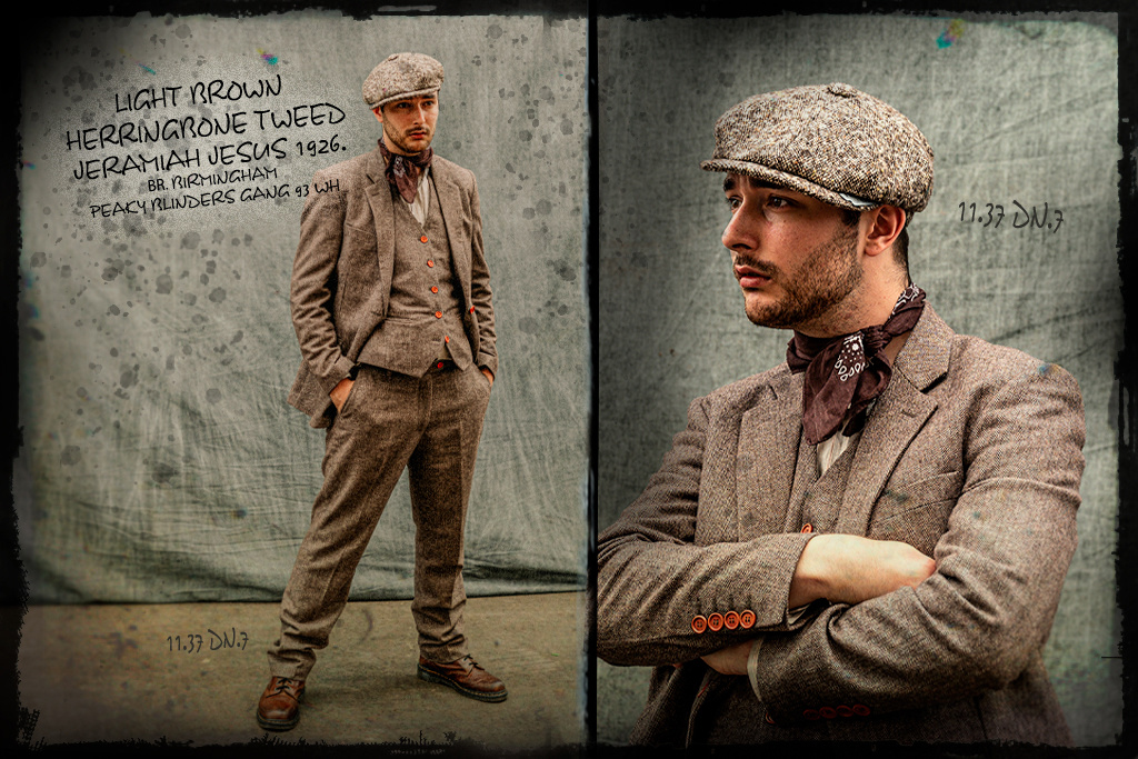Costume sur mesure pour homme | Costume 3 pièces | Chevrons marrons | Jeremiah Jesus | Peaky Blinders