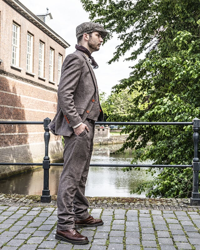 Traje sastre hombre | Traje 3 piezas | Espiga marrón | Jeremiah Jesus | Peaky Blinders
