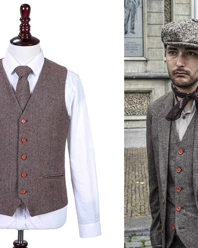 Maatpak voor heren | 3-delig pak | bruin Visgraat | Jeremiah Jezus | Peaky Blinders