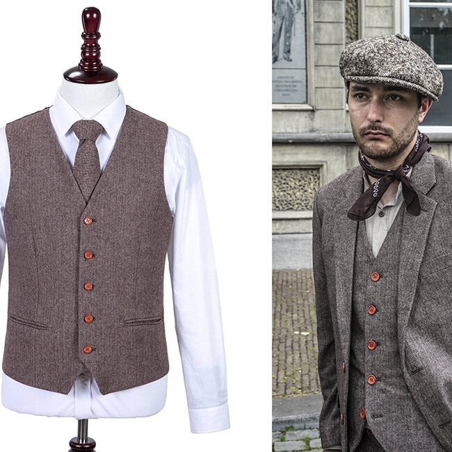 Maatpak voor heren | 3-delig pak | bruin Visgraat | Jeremiah Jezus | Peaky Blinders