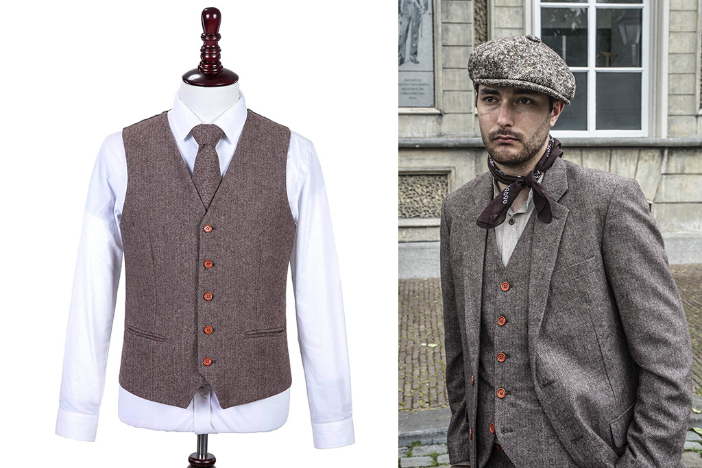 Men's tailored suit | 3-piece suit | brown Herringbone | Jeremiah Jesus | Peaky Blinders