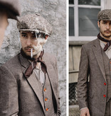 Traje de 3 piezas de tweed en espiga marrón