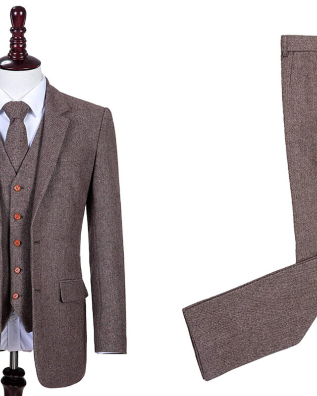 Traje sastre hombre | Traje 3 piezas | Espiga marrón | Jeremiah Jesus | Peaky Blinders