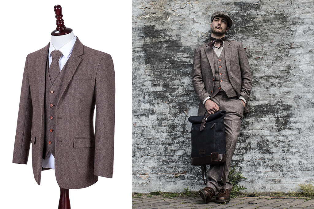 Men's tailored suit | 3-piece suit | brown Herringbone | Jeremiah Jesus | Peaky Blinders