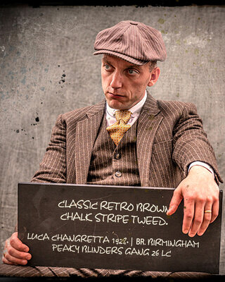 Costume Tweed Marron Rayé Craie