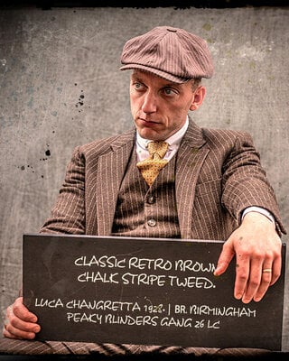 Traje Tweed Marrón Raya Tiza