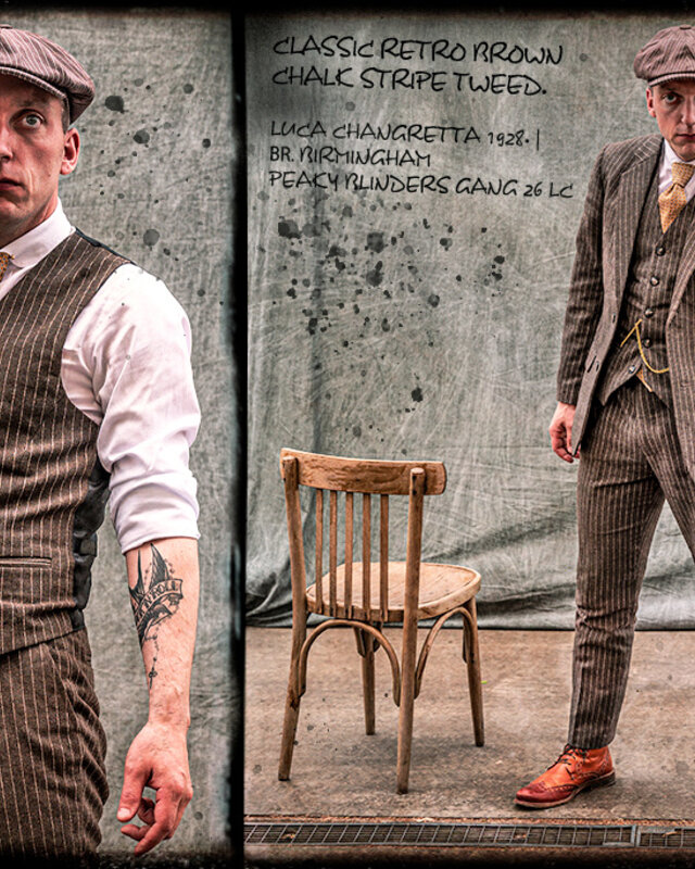 Traje sastre hombre | Traje 3 piezas | Tweed rayas marrones | Luca Changretta | Peaky Blinders