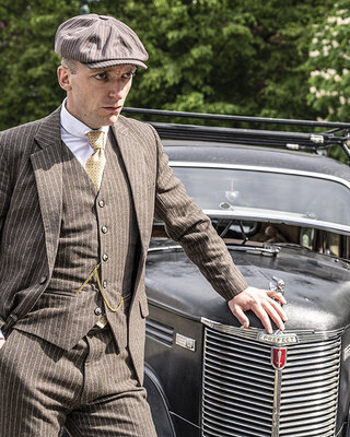 Costume Tweed Marron Rayé Craie