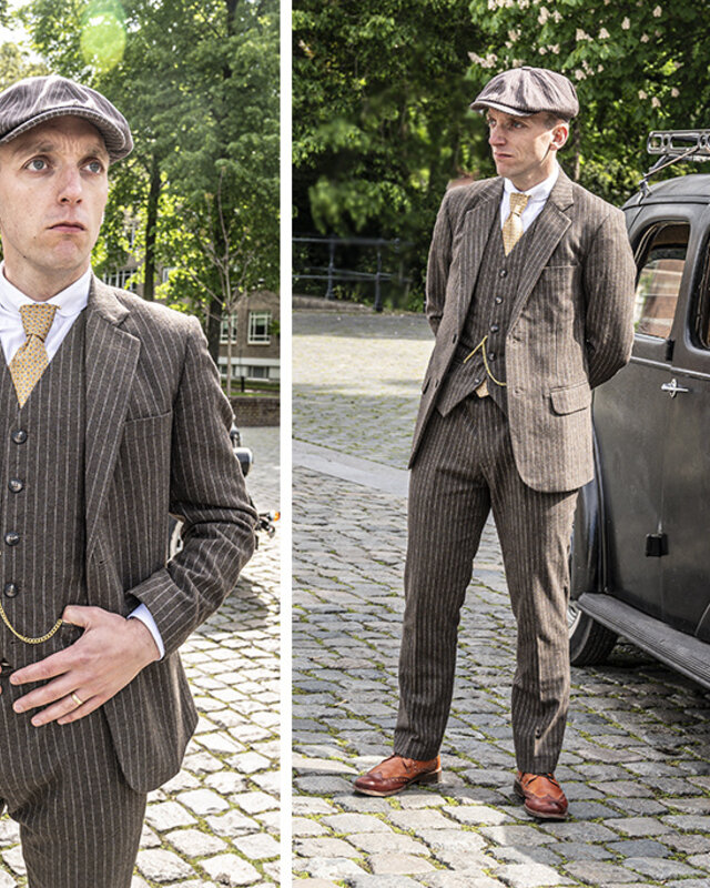 Maatpak voor heren | 3-delig pak | bruin gestreept Tweed | Luca Changretta | Peaky Blinders