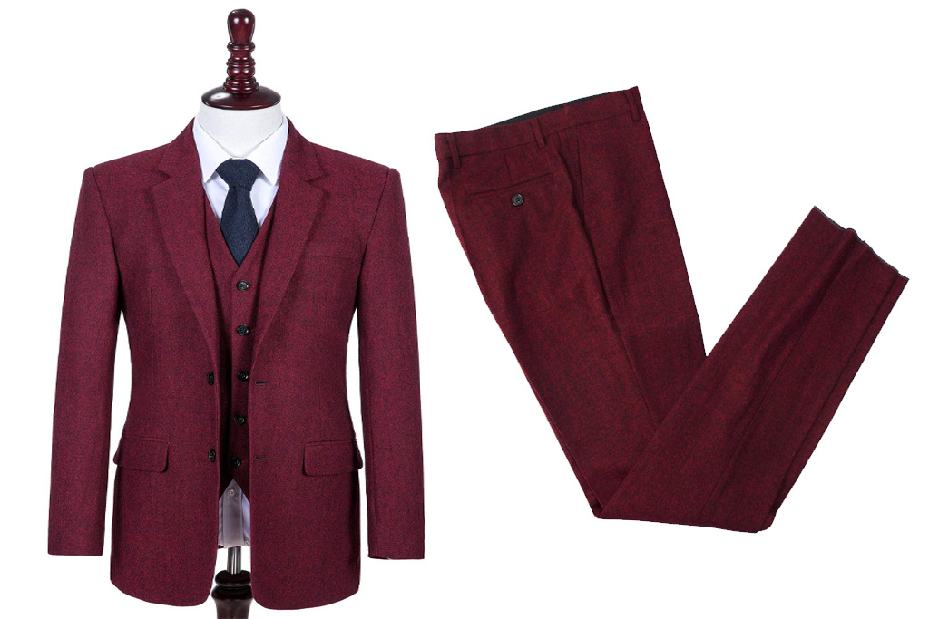 Traje de 3 piezas Scudboat Tweed rojo clásico de estado