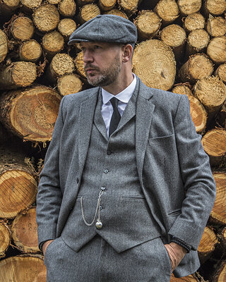 Herren Maßanzug | 3-teiliger Anzug | grauer Premium Tweed | Thomas Shelby | Peaky Blinders