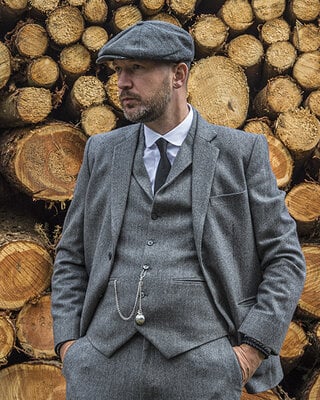 Premium Tweed Suit Grey Herringbone