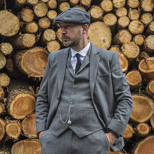 Traje sastre hombre | Traje 3 piezas | Premium Tweed gris | Thomas Shelby | Peaky Blinders