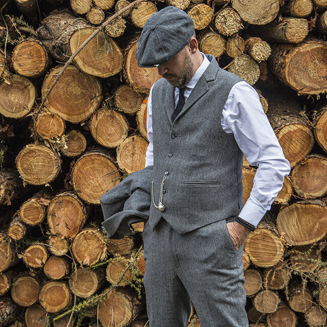 Traje sastre hombre | Traje 3 piezas | Premium Tweed gris | Thomas Shelby | Peaky Blinders