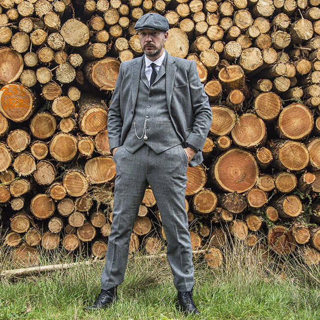 Herren Maßanzug | 3-teiliger Anzug | grauer Premium Tweed | Thomas Shelby | Peaky Blinders