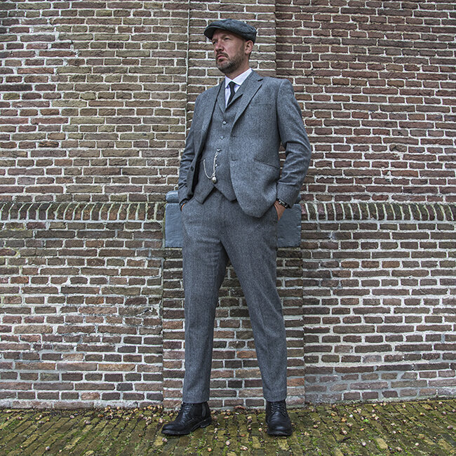 Herren Maßanzug | 3-teiliger Anzug | grauer Premium Tweed | Thomas Shelby | Peaky Blinders