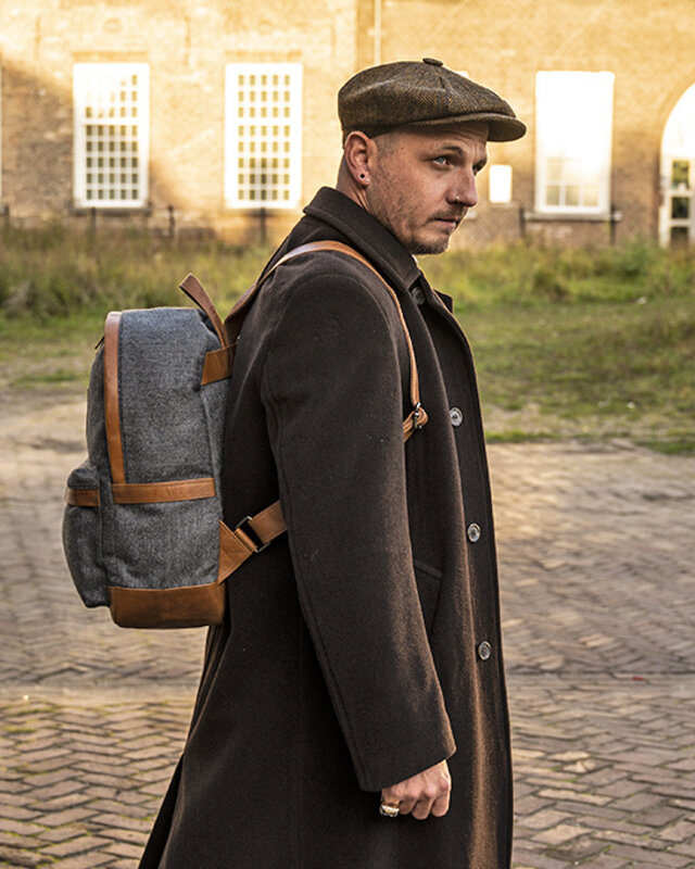 Digbeth - Mochila de tweed Gris/Coñac