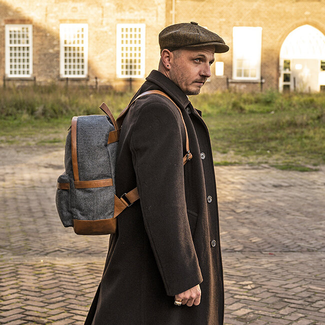 Digbeth - Mochila de tweed Gris/Coñac