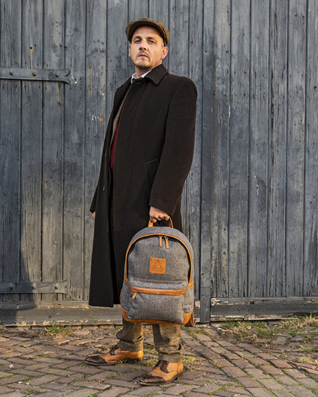 Digbeth - Mochila de tweed Gris/Coñac