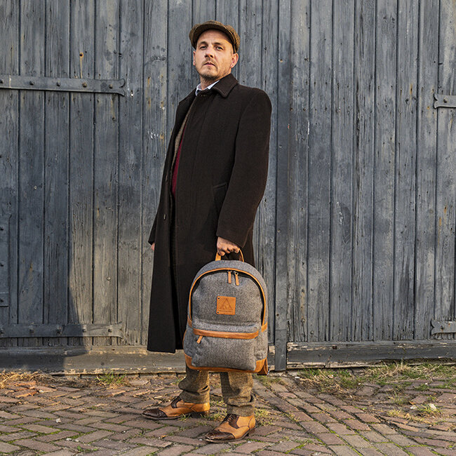 Digbeth - Mochila de tweed Gris/Coñac