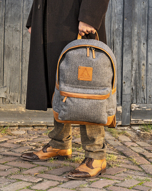 Digbeth - Mochila de tweed Gris/Coñac