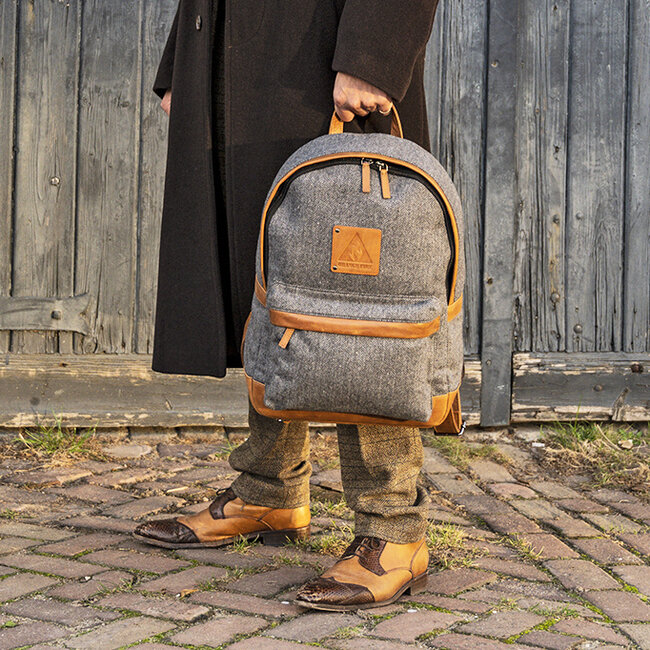 Digbeth - Mochila de tweed Gris/Coñac